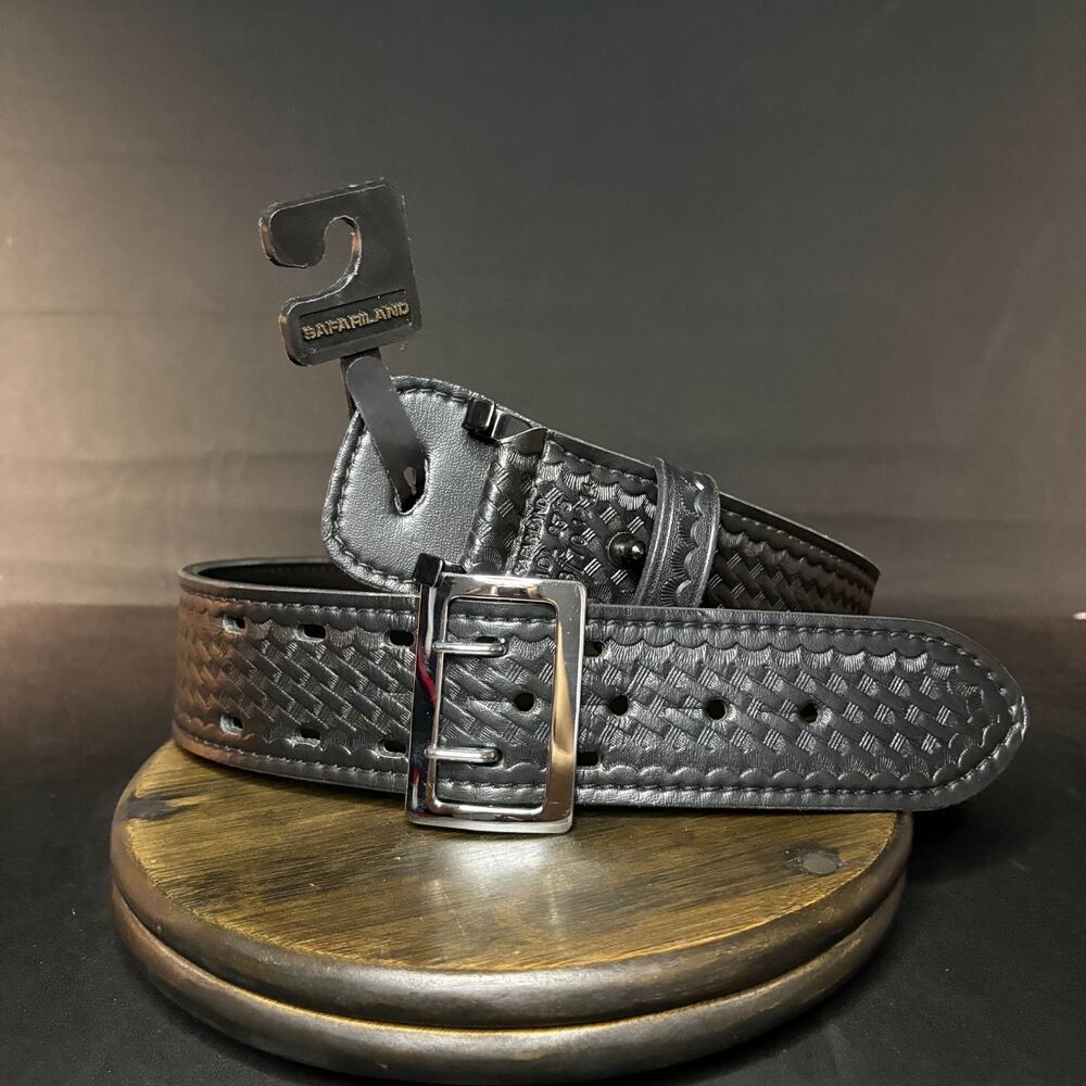 Safariland 875 Duty Belt Size 28" Double Stitched Sam Browne Basketweave Leather